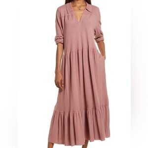 Free People Moonlight Hemp Tiered Cotton Maxi Dress Long Sleeve GUC L
